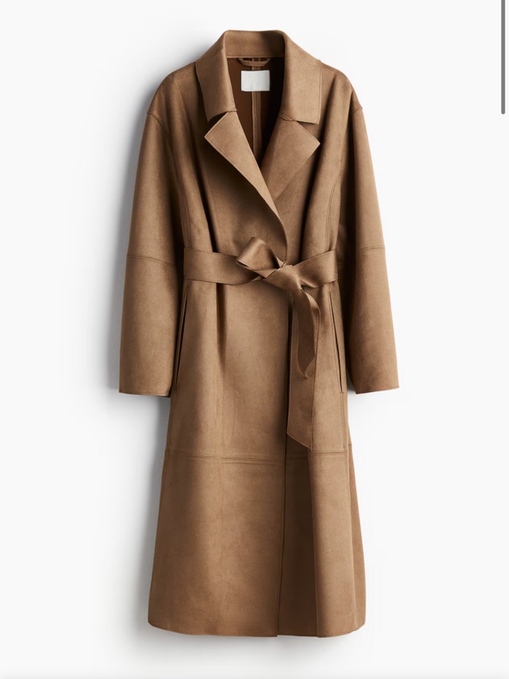 H&M Classic Tie-Waist Long Coat in Camel